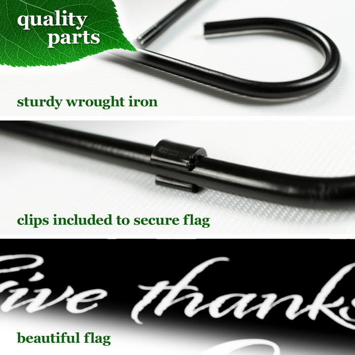 G128 Combo Pack: Garden Flag Stand Black 36x16IN & Garden Flag Give Thanks to the Lord Scripture Printed 12x18IN Double Sided Yard Lawn Decoration