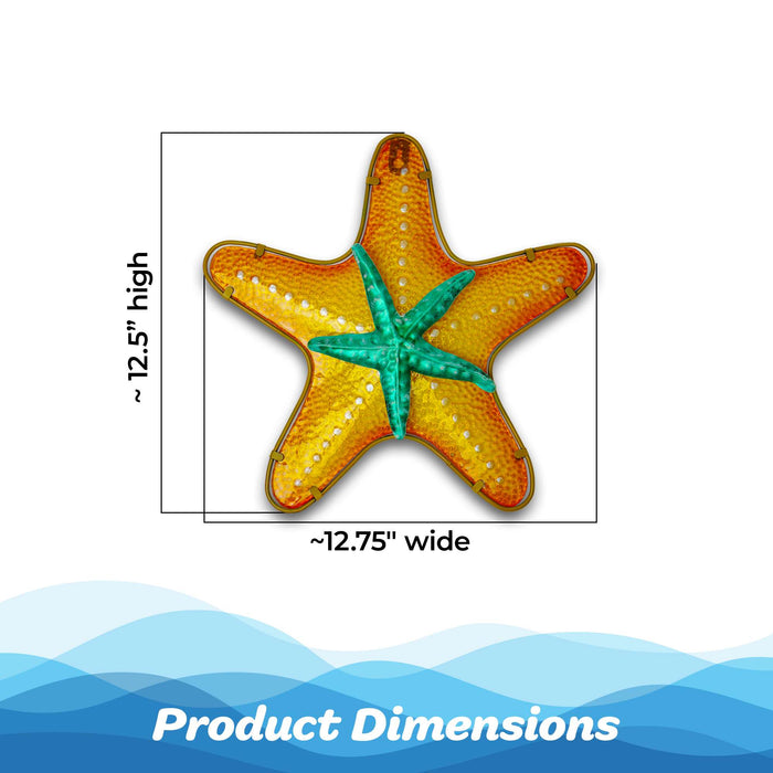 G128 12 in Metal Glass Starfish Wall Hanging Art Decor | Ocean Theme Art Wall Indoor Decoration for Kitchen, Living Room, Bedroom, Home Office
