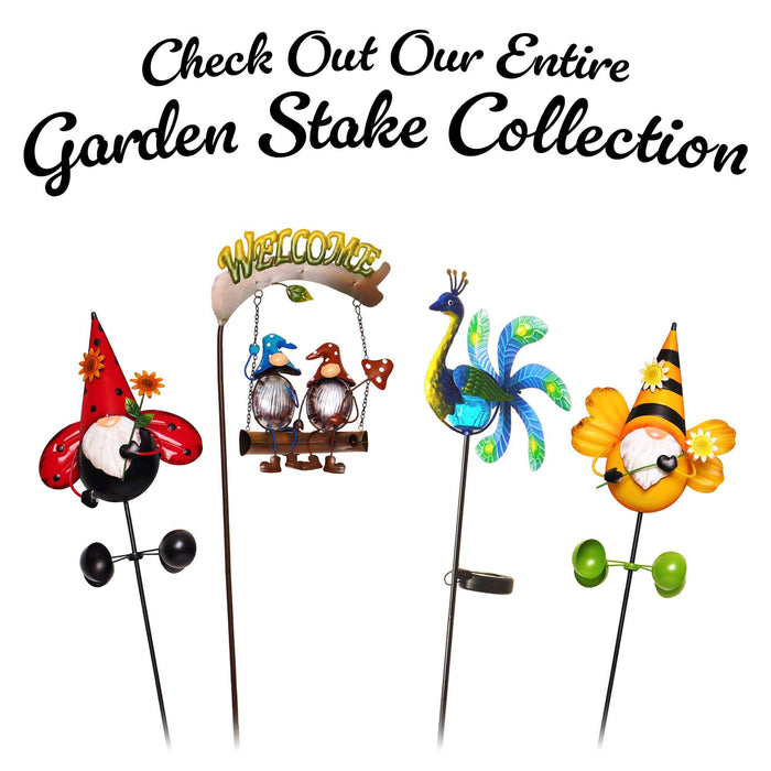 G128 Solar Peacock Metal Yard Wind Spinner Stake | Outdoor 38 inch Peacock Statue with LED Lights Decorations Swivel Wind Spinner for Patio Garden Backyard
