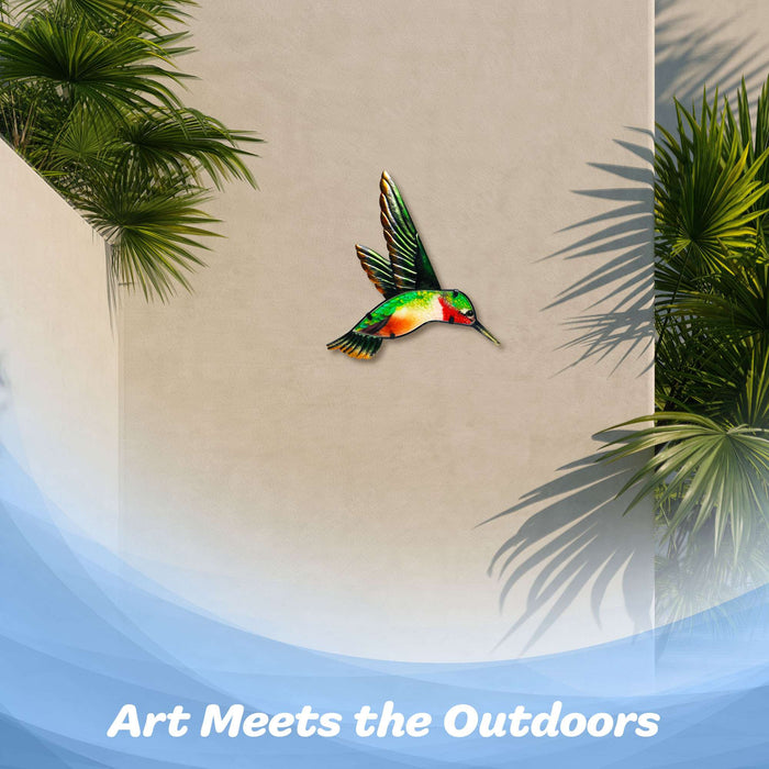 G128 green hummingbird metal wall art hanging decor, 12 inch nominal size