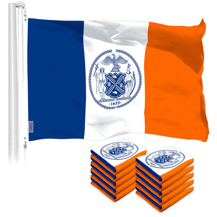 G128 10 Pack: New York Flag | 3x5 Ft | LiteWeave Pro Series Printed 150D Polyester | City Flag, Indoor/Outdoor, Vibrant Colors, Brass Grommets