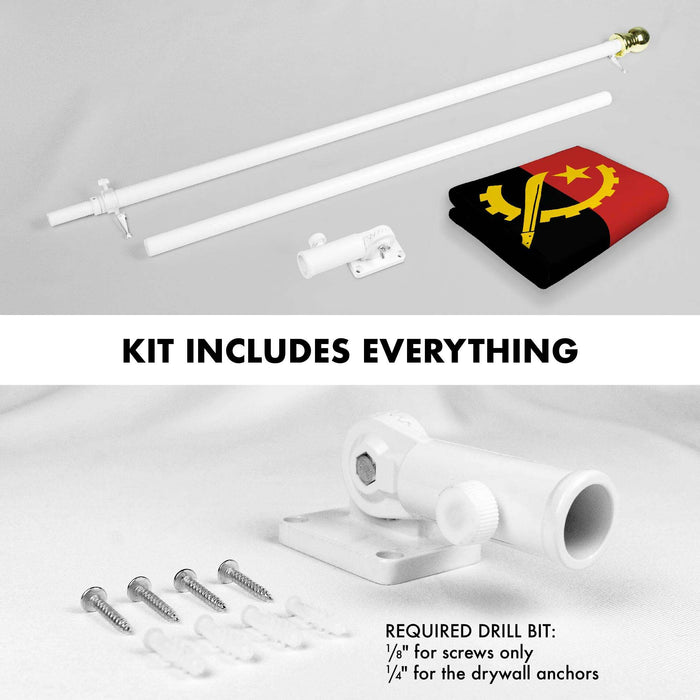 G128 Combo Pack: 6 Ft Twist Free Aluminum Spinning Flagpole (White) & Angola Flag | 3x5 Ft | LiteWeave Pro Series Printed 150D Polyester | Pole with Flag Included
