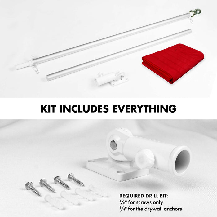 G128 Combo Pack: 6 Ft Twist Free Aluminum Spinning Flagpole (Silver) & American USA All Red Flag | 3x5 Ft | ToughWeave Series Embroidered 300D Polyester | Pole with Flag Included