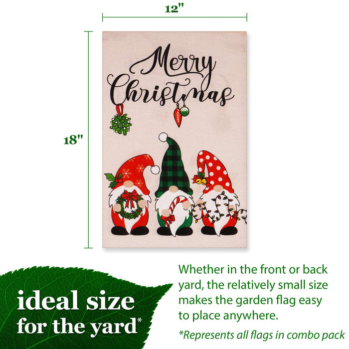 G128 set of 4 halloween, christmas, mardi gras gnomes garden flags, 12x18 inch, photo 2