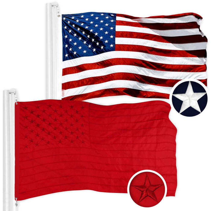 G128 Combo Pack: American USA Flag 3x5 Ft & American USA All Red Flag 3x5 Ft | Both ToughWeave Series Embroidered 300D Polyester, Brass Grommets