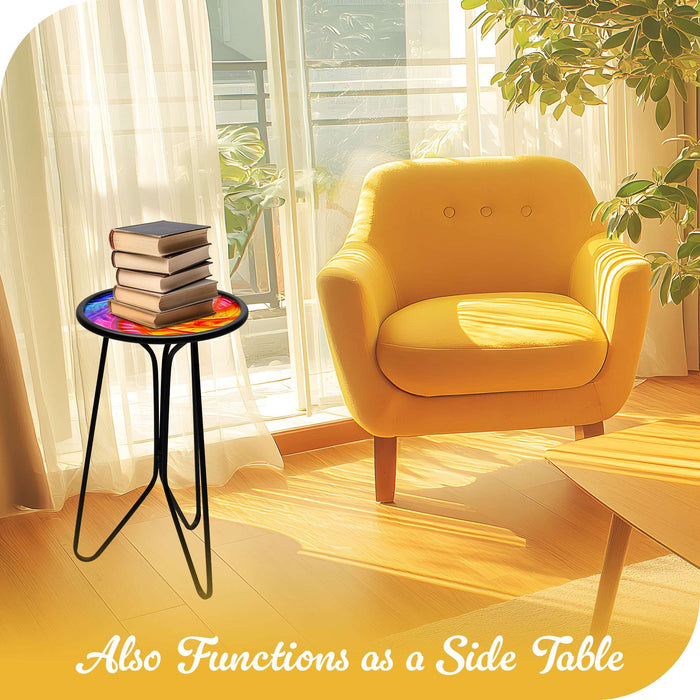G128 12 in Round Glass Outdoor Side Table Mixed Color Pattern | Decorative Plant Stand, Small End Table for Garden Patio Porch Living Room