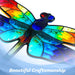 G128 dragonfly stained glass suncatcher window hanging ornament with metal frame, 12 inch nominal size
