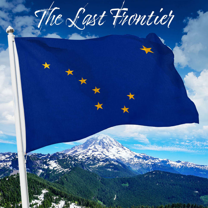 G128 Alaska State Flag | 2x3 Ft | StormFlyer Series Embroidered 220GSM Spun Polyester | Embroidered Design, Indoor/Outdoor, Brass Grommets, Heavy Duty, All Weather