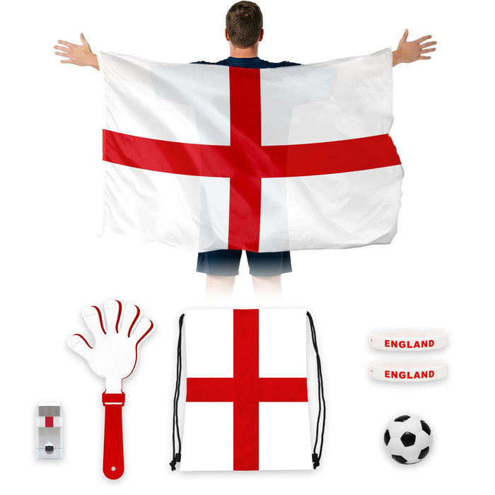 G128 World Soccer Tournament 2026 Cup Soccer Fan Set 6PCS, England Fan Merch with Flag and Bracelet, Accessories for Sports Parties
