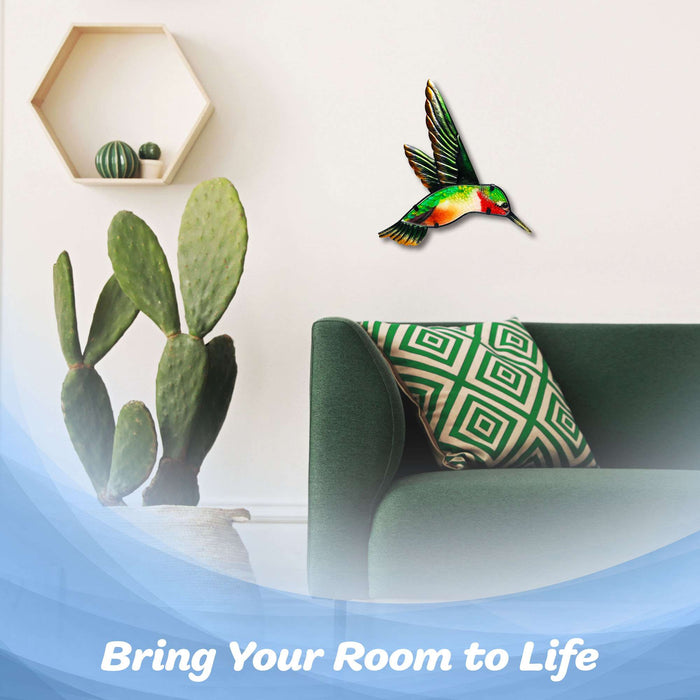 G128 green hummingbird metal wall art hanging decor, 12 inch nominal size