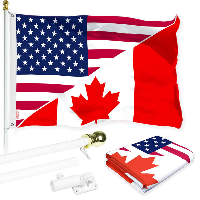 G128 Combo Pack: 6 Ft Tangle Free Aluminum Spinning Flagpole (White) & Canada USA Friendship Flag | 3x5 Ft |LiteWeave Pro Series Printed 150D Polyester | Pole with Flag Included