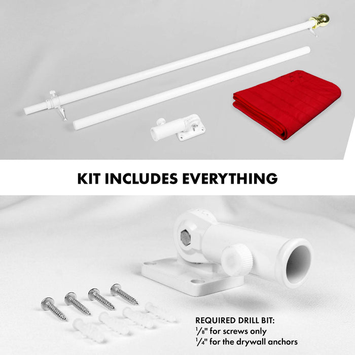 G128 Combo Pack: 6 Ft Twist Free Aluminum Spinning Flagpole (White) & American USA All Red Flag | 3x5 Ft | ToughWeave Series Embroidered 300D Polyester | Pole with Flag Included