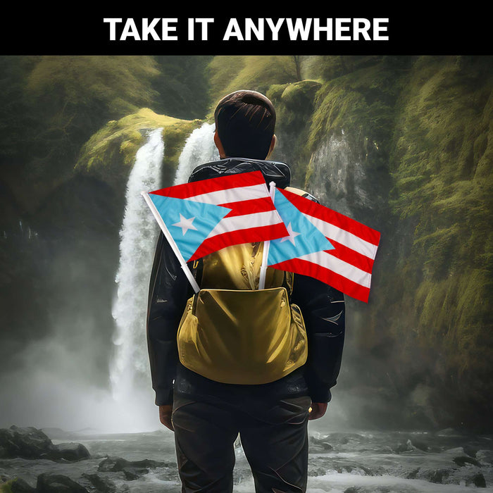 G128 2 Pack: Puerto Rico Light Blue Flag | 11x17 In | Double LiteWeave Pro Series Double Sided Printed 150D Polyester | Flagpole Included | Perfect for Festival Celebrations, Parades