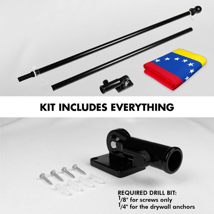 G128 Combo Pack: 6 Ft Twist Free Aluminum Spinning Flagpole (Black) & Venezuela 7 Stars Flag | 3x5 Ft | LiteWeave Pro Series Printed 150D Polyester | Pole with Flag Included