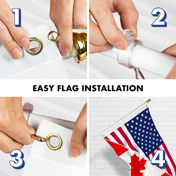 G128 Combo Pack: 6 Ft Tangle Free Aluminum Spinning Flagpole (White) & Canada USA Friendship Flag | 3x5 Ft |LiteWeave Pro Series Printed 150D Polyester | Pole with Flag Included