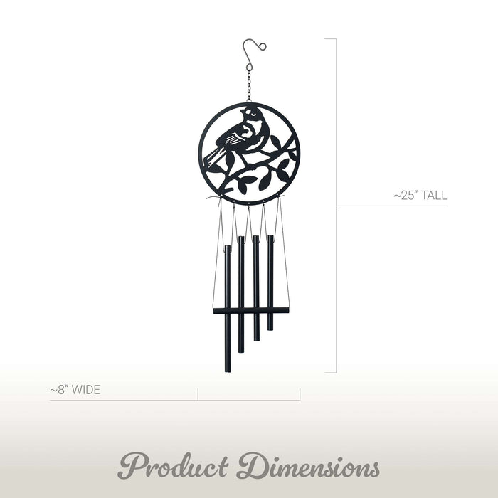 G128 black cardinal metal wind chime, about 25.5 inches hanging length