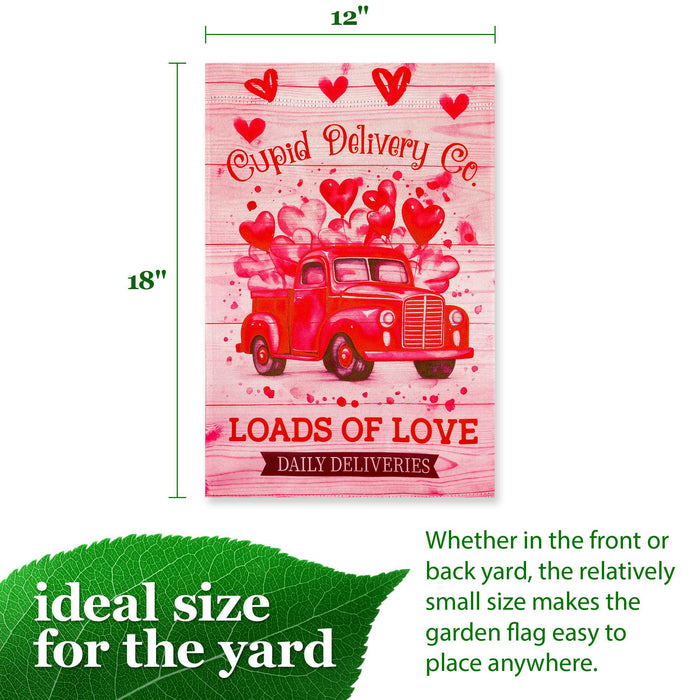 G128 Valentine's Day Cupid Delivery Truck Garden Flag 12x18 In Double Sided Yard Garden Lawn Decoration