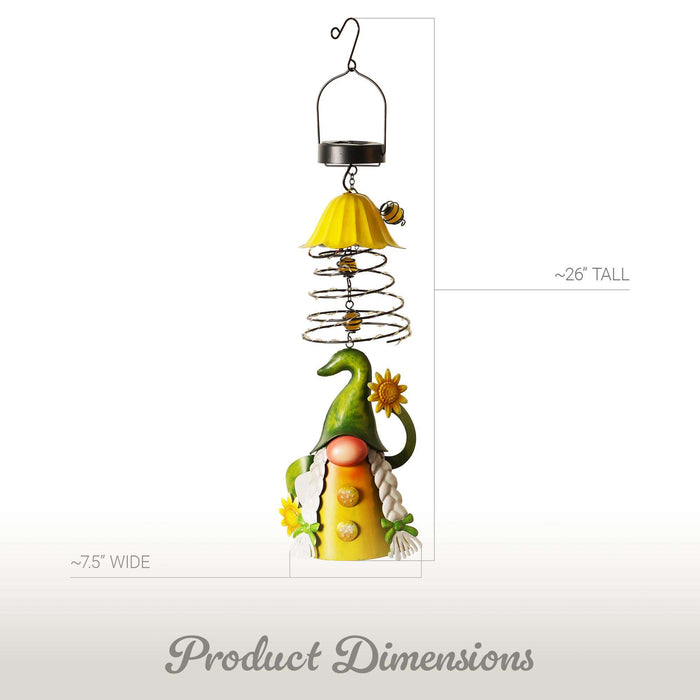 G128 Solar Garden Gnome Hanging Outdoor Decoration | Green Hat Gnome with Sunflowers, LED Lights Color Changing, Colorful Yard Art for Lawn Patio Backyard