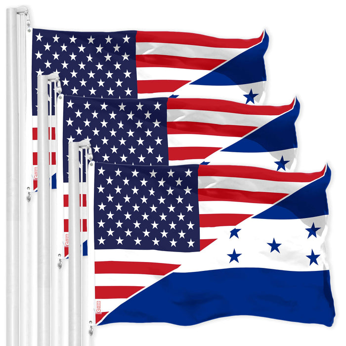 G128 3 Pack: Honduras USA Friendship Flag | 3x5 Ft | LiteWeave Pro Series Printed 150D Polyester | Specialty Flag, Indoor/Outdoor, Vibrant Colors, Brass Grommets