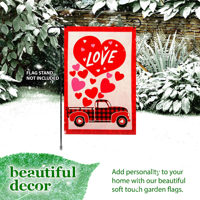 G128 Happy Valentine's Day Love Truck Garden Flag 12x18 In Double Sided Valentine's Day Yard Garden Lawn Decoration