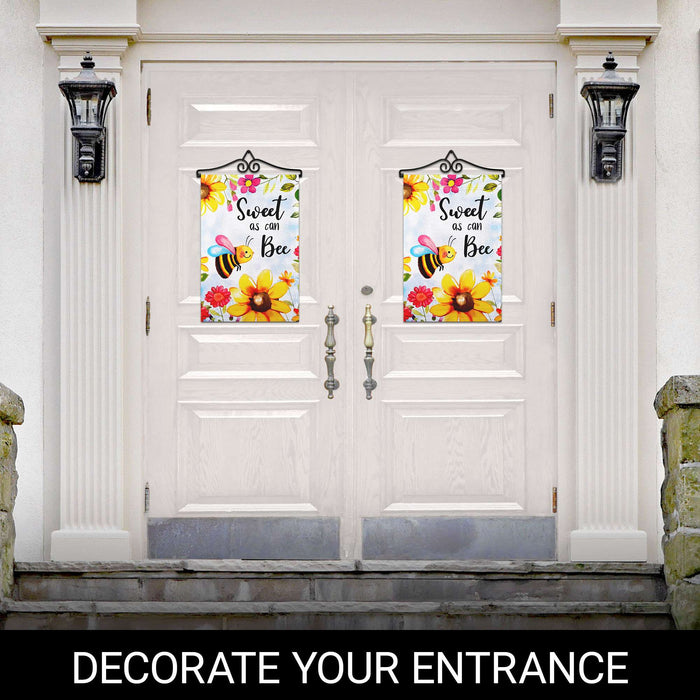 G128 Combo Pack Garden Flag Hanger 14IN & Garden Flag Sweet Bee Flowers Printed 12x18IN Double Sided
