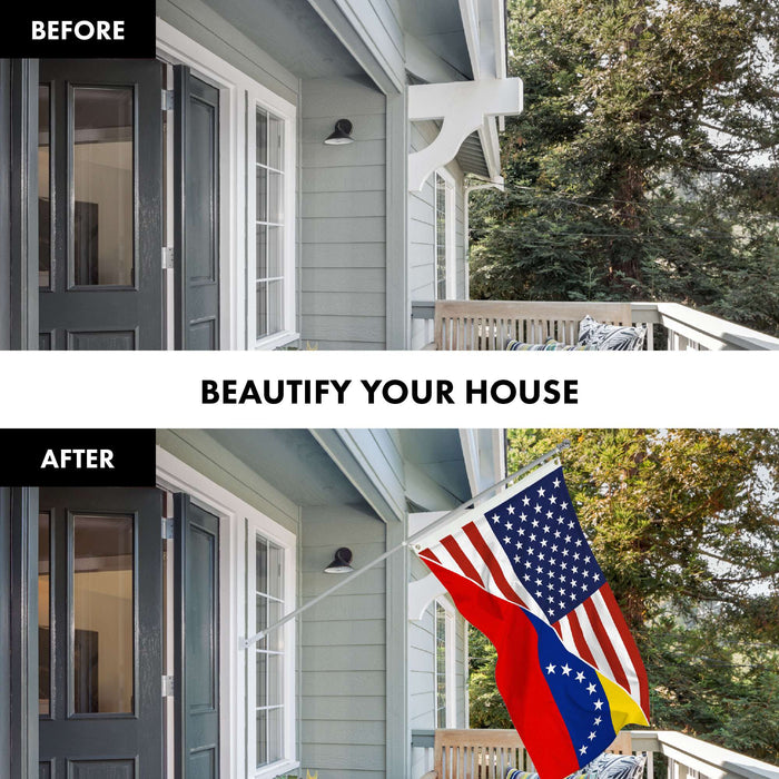 G128 Combo Pack: 6 Ft Tangle Free Aluminum Spinning Flagpole (Silver) & Venezuela 8 Stars USA Friendship Flag | 3x5 Ft |LiteWeave Pro Series Printed 150D Polyester | Pole with Flag Included