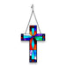 G128 religious cross stained glass suncatcher window hanging ornament with metal frame, 12 inch nominal size