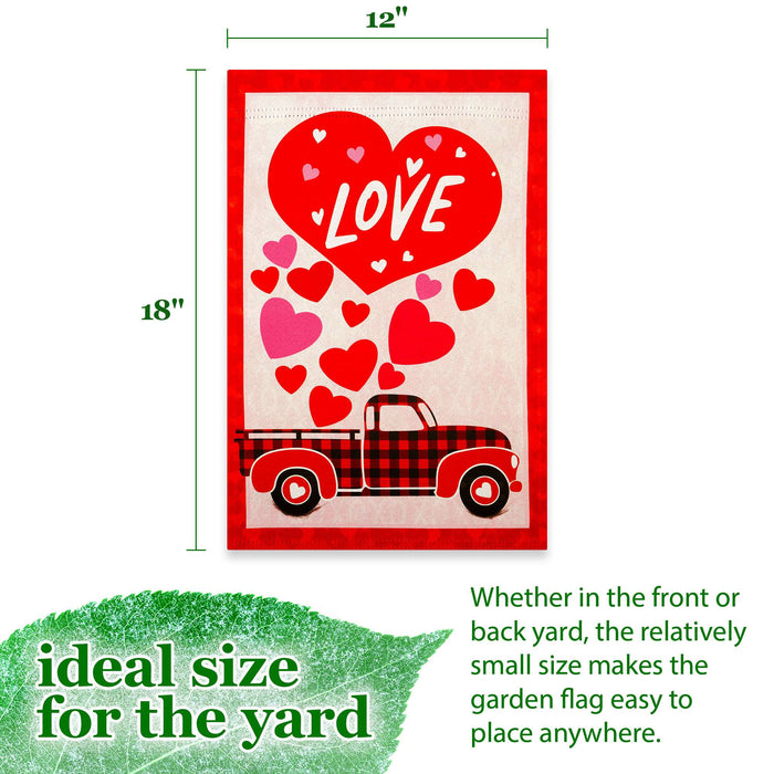 G128 Happy Valentine's Day Love Truck Garden Flag 12x18 In Double Sided Valentine's Day Yard Garden Lawn Decoration