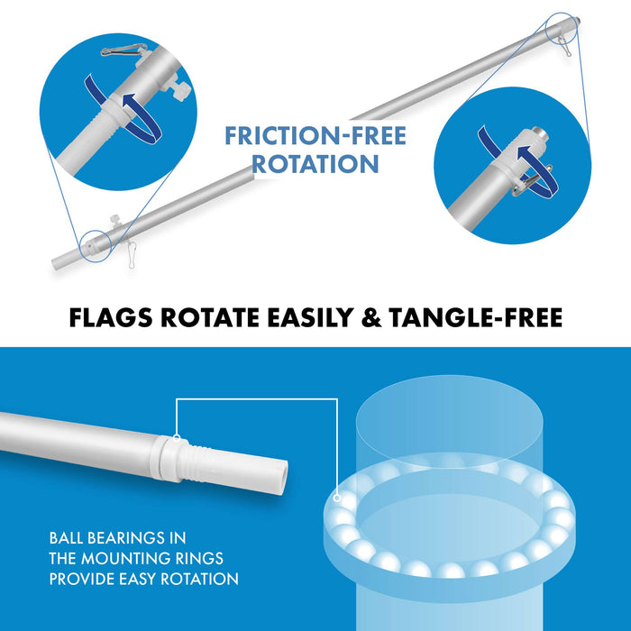 G128 Combo Pack: 6 Ft Tangle Free Aluminum Spinning Flagpole (Silver) & Faith over Fear Flag 3x5 Ft, LiteWeave Pro Series Printed 150D Polyester | Pole with Flag Included
