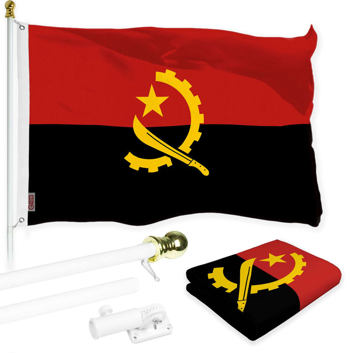 G128 Combo Pack: 6 Ft Twist Free Aluminum Spinning Flagpole (White) & Angola Flag | 3x5 Ft | LiteWeave Pro Series Printed 150D Polyester | Pole with Flag Included