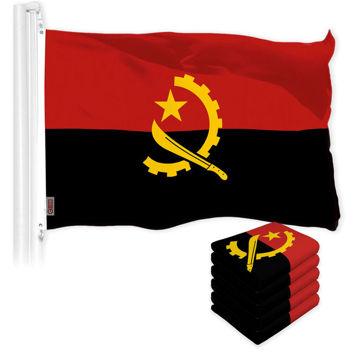 G128 5 Pack: Angola Angolan Flag | 3x5 Ft | LiteWeave Pro Series Printed 150D Polyester | Country Flag, Indoor/Outdoor, Vibrant Colors, Brass Grommets