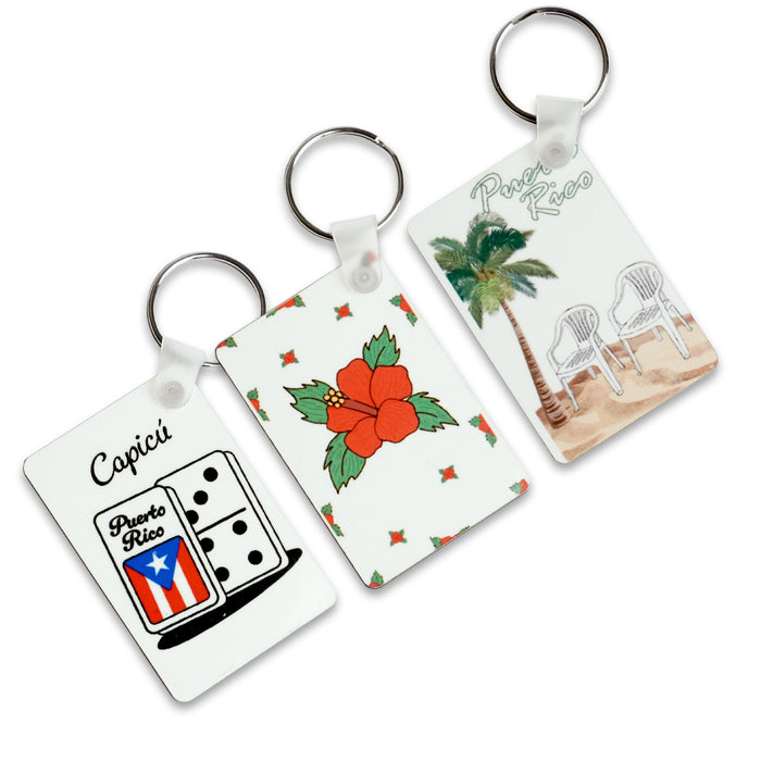 Puerto Rico Hibiscus & Beach Keychain | Puerto Rican Gift | Double-Sided Keychain