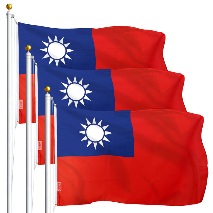 G128 3 Pack: Taiwan Taiwanese Flag | 3x5 Ft | LiteWeave Series Printed 100D Polyester | Indoor/Outdoor, Vibrant Colors, Brass Grommets