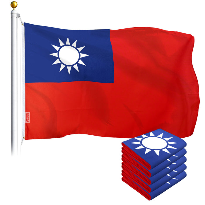 G128 5 Pack: Taiwan Taiwanese Flag | 3x5 Ft | LiteWeave Series Printed 100D Polyester | Indoor/Outdoor, Vibrant Colors, Brass Grommets