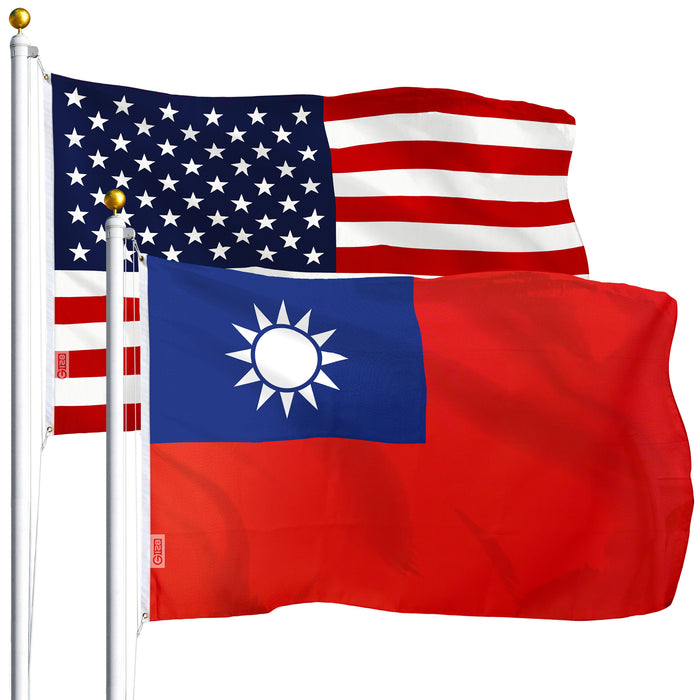 G128 Combo Pack: American USA Flag 2x3 Ft 150D & Taiwan Taiwanese Flag 2x3 Ft 100D | Both Printed, Brass Grommets