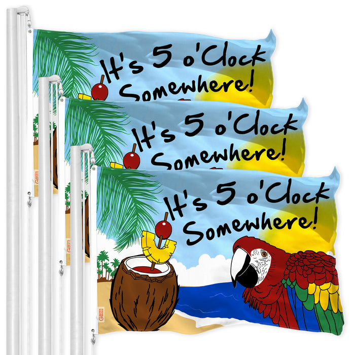 It's 5 O'Clock Somewhere Flag 3x5 Ft 3-Pack Printed 150D Polyester By G128