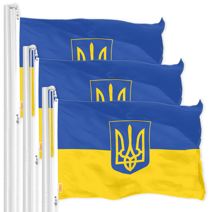 Ukraine Ukrainian Coat of Arms Flag 3x5 Ft 3-Pack Printed 150D Polyester Kyiv Kiev