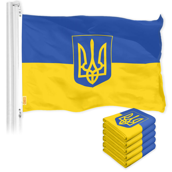 Ukraine Ukrainian Coat of Arms Flag 3x5 Ft 5-Pack Printed 150D Polyester Kyiv Kiev