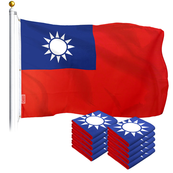 G128 10 Pack: Taiwan Taiwanese Flag | 5x8 Ft | LiteWeave Series Printed 100D Polyester | Indoor/Outdoor, Vibrant Colors, Brass Grommets