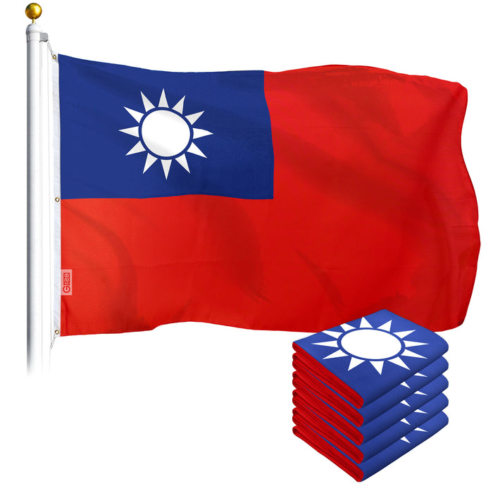 G128 5 Pack: Taiwan Taiwanese Flag | 5x8 Ft | LiteWeave Series Printed 100D Polyester | Indoor/Outdoor, Vibrant Colors, Brass Grommets