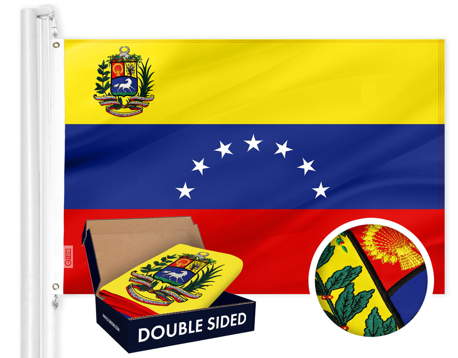 G128 Venezuela 7 Stars Venezuelan Flag | 4x6 Ft | Double ToughWeave Series Double Sided Embroidered 210D Poly | Country Flag, Embroidered Design, Indoor/Outdoor, Brass Grommets, Heavy Duty, 2-ply