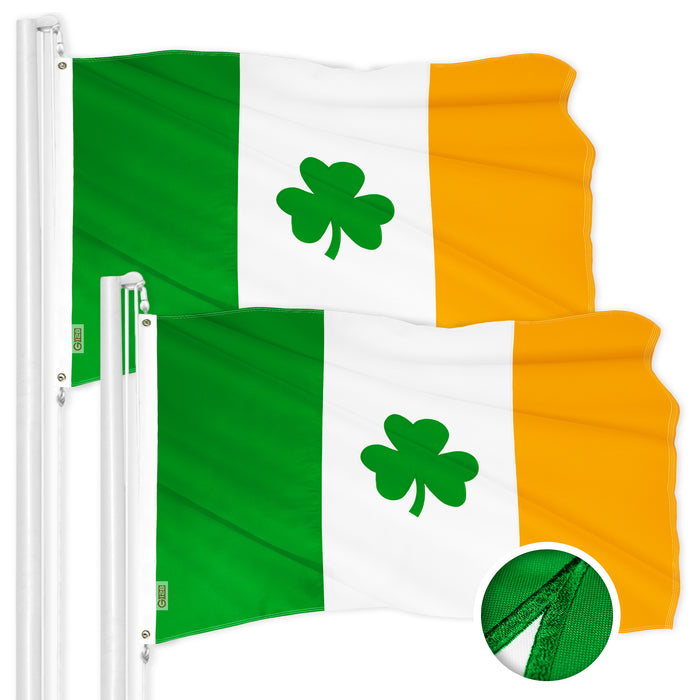 G128 2 Pack: Ireland Irish Shamrock Flag | 2x3 Ft | ToughWeave Series Embroidered 300D Polyester | Embroidered Design, Indoor/Outdoor, Brass Grommets