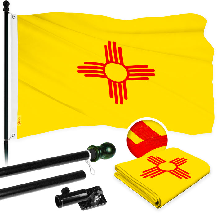 G128 - 6 Feet Tangle Free Spinning Flagpole (Black) New Mexico Flag Brass Grommets Embroidered 3x5 ft (Flag Included) Aluminum Flag Pole