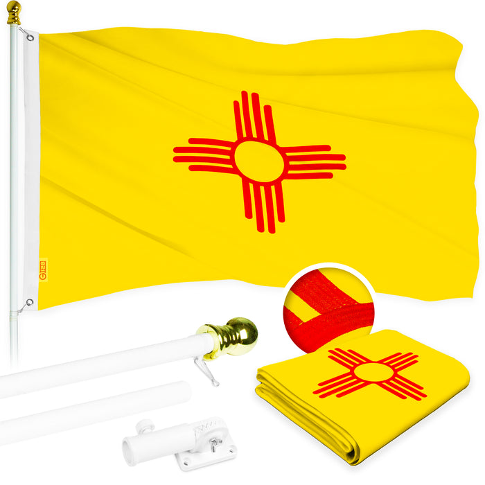 G128 - 6 Feet Tangle Free Spinning Flagpole (White) New Mexico Flag Brass Grommets Embroidered 3x5 ft (Flag Included) Aluminum Flag Pole