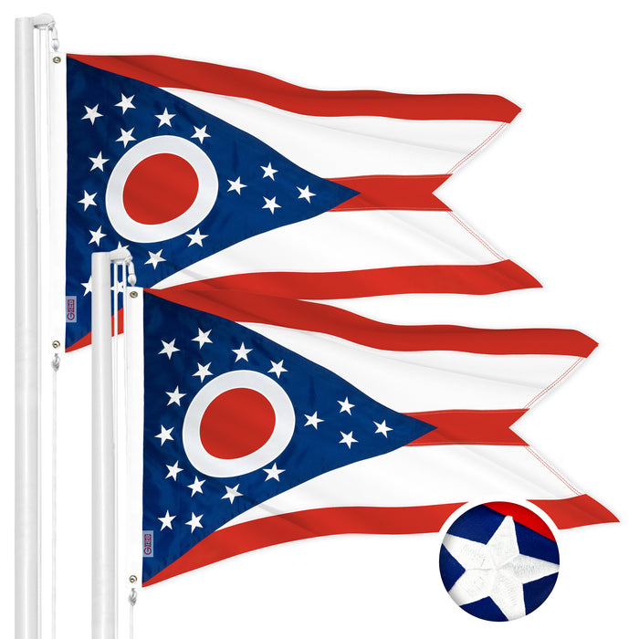G128 2 Pack: Ohio OH  | 2.5x4 Ft | ToughWeave Series Embroidered 300D Polyester | Embroidered Design, Indoor/Outdoor, Brass Grommets