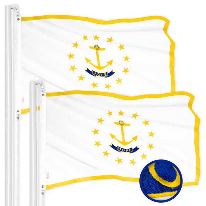 G128 2 Pack: Rhode Island RI State Flag | 2.5x4 Ft | ToughWeave Series Embroidered 300D Polyester | Embroidered Design, Indoor/Outdoor, Brass Grommets