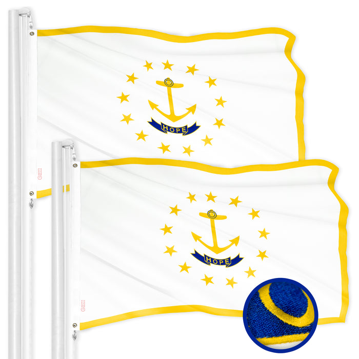 G128 2 Pack: Rhode Island RI  | 2x3 Ft | ToughWeave Series Embroidered 300D Polyester | Embroidered Design, Indoor/Outdoor, Brass Grommets