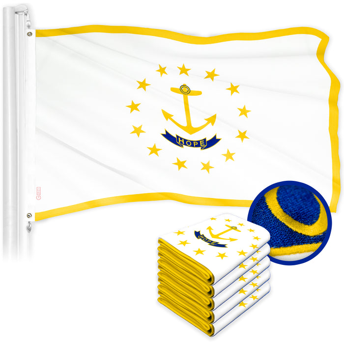 G128 5 Pack: Rhode Island RI State Flag | 2.5x4 Ft | ToughWeave Series Embroidered 300D Polyester | Embroidered Design, Indoor/Outdoor, Brass Grommets