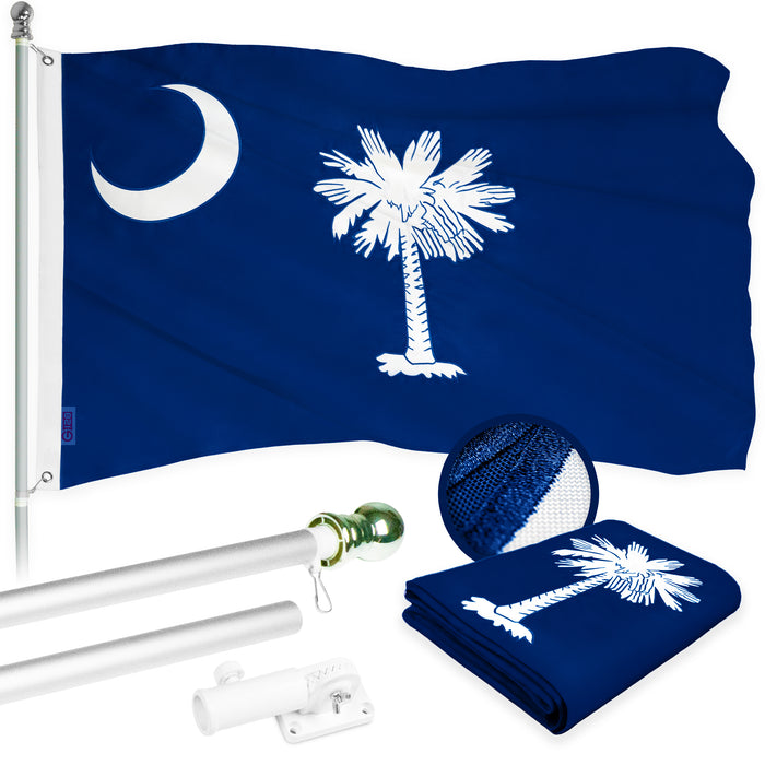 G128 Combo Pack: 5 Ft Tangle Free Aluminum Spinning Flagpole (Silver) & South Carolina SC  2.5x4 Ft, ToughWeave Series Embroidered 300D Polyester | Pole with Flag Included