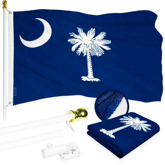 G128 - 6 Feet Tangle Free Spinning Flagpole (White) South Carolina Flag Brass Grommets Embroidered 3x5 ft (Flag Included) Aluminum Flag Pole